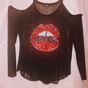 Sheer Sequin Lips blouse